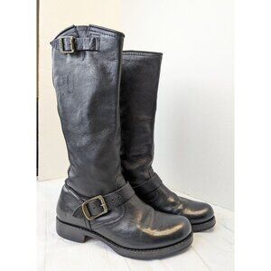 Frye Women's Black Moto100%  Leather Pull On Buckle Riding Tall Boots Size 7B